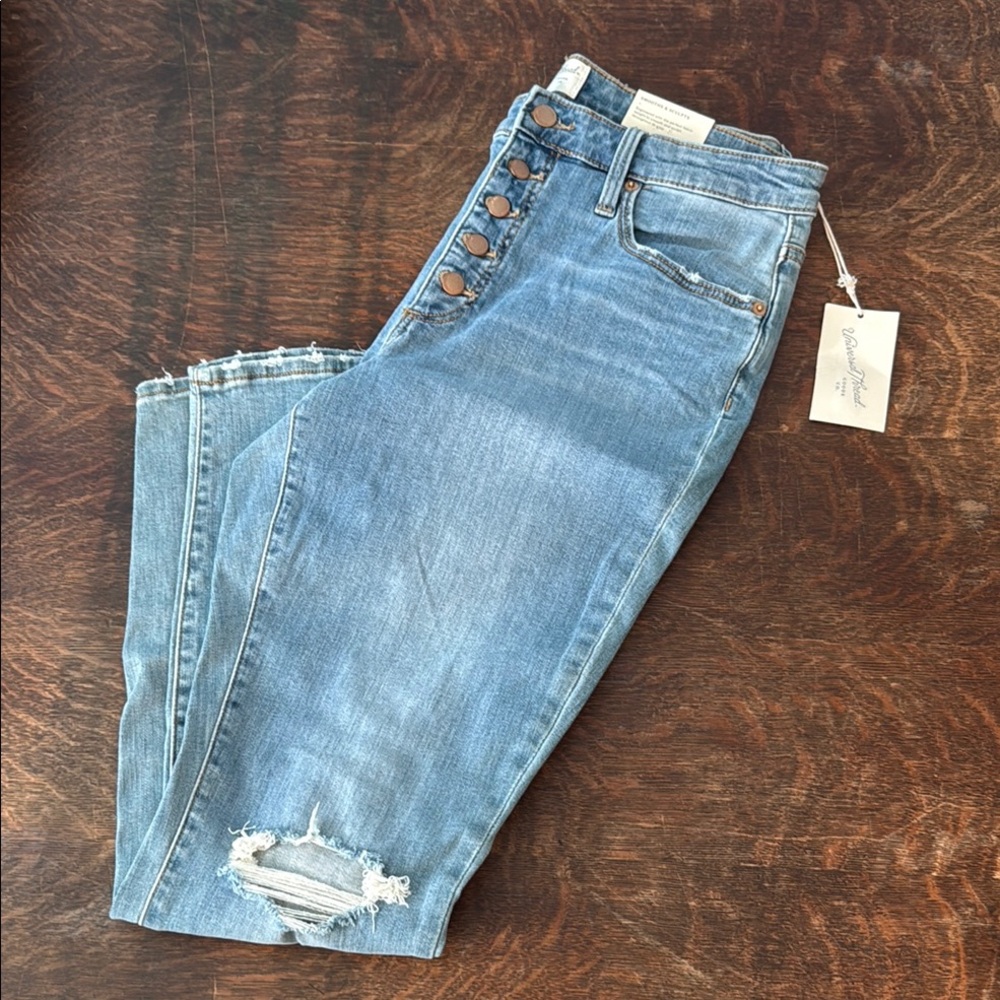 Universal Thread High Rise Blue Jeans with Button Detail
